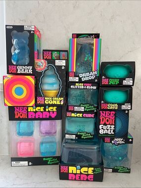 HUGE Needoh Blue bundle of 12  Nice Berg, Nice cube, Glitter & glow cube ETC